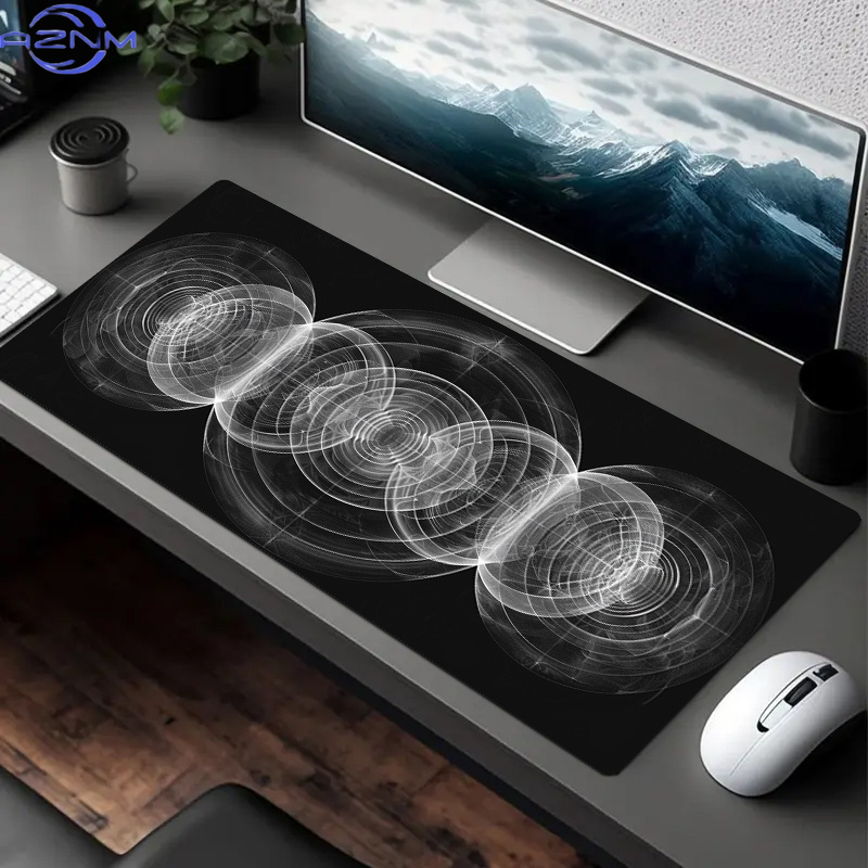 Desk Setup Black And White - Grand tapis de souris à motif