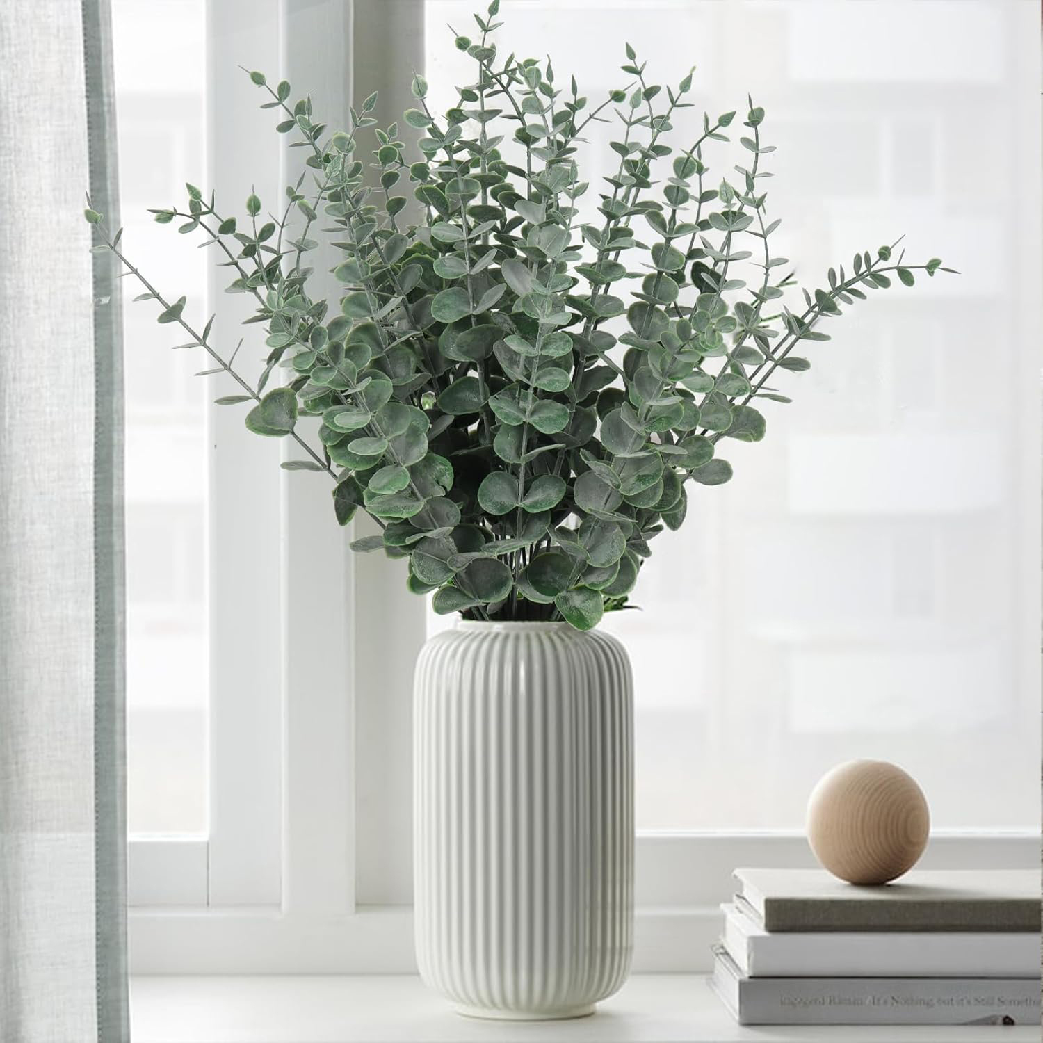 Desk Setup At Home - Plantes artificielles feuilles d'eucalyptus, fausses plantes,