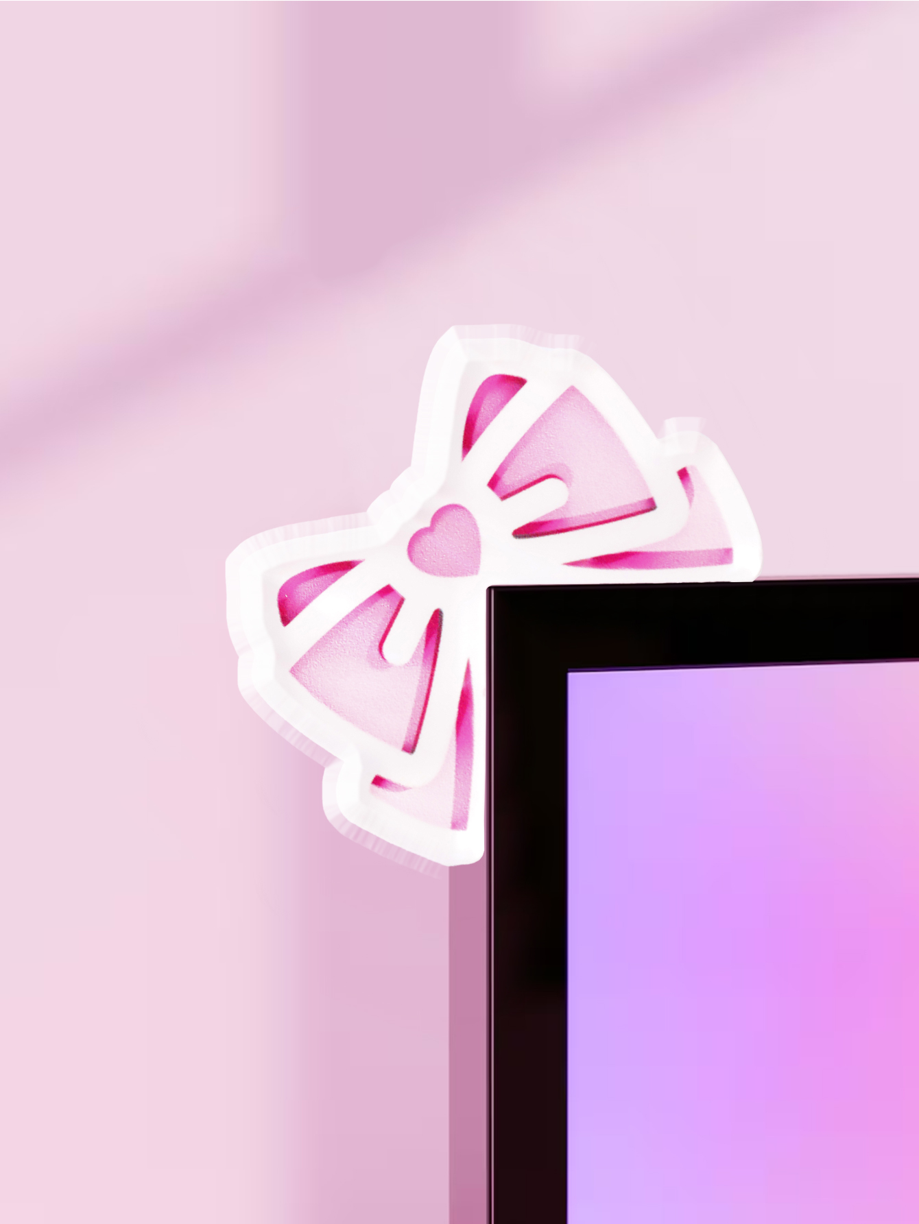 Desk Setup Pegboard - Kawaii Bow Monitor Décor Rose Acrylique