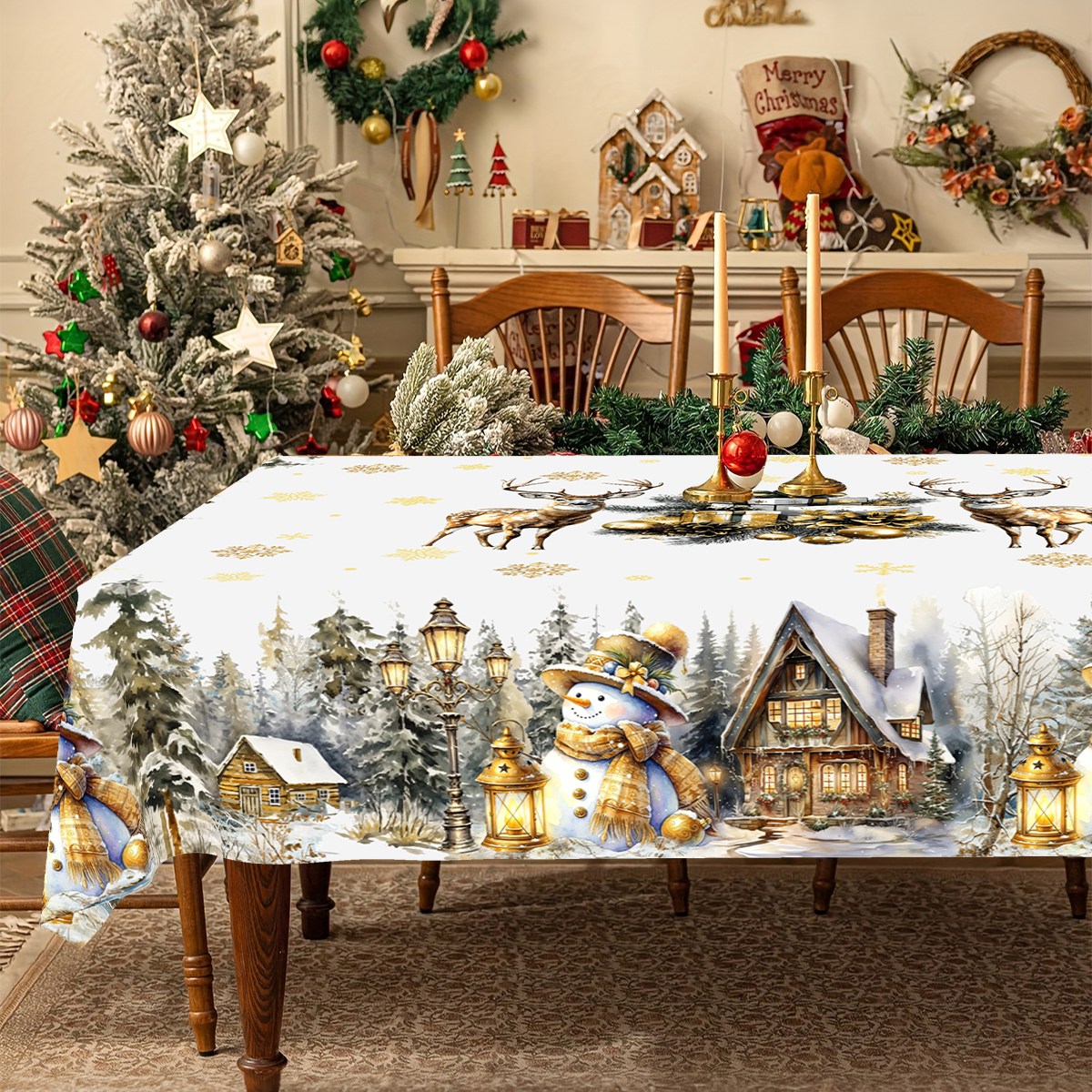 Joyeux Noël Nappe Blanche Doré - Desk Setup Design avis et prix