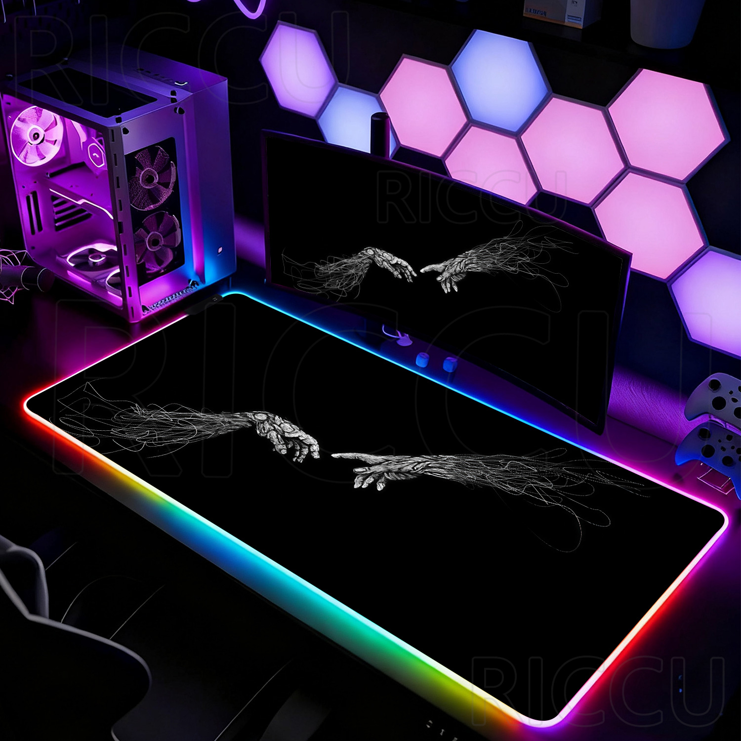Tapis de souris XXL HD RGB noi - Desk Setup Black And White avis et prix
